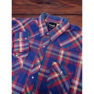 Wrangler Shirt‎ Size 3XT Tall Western Pearl Snap Plaid Colorful Made USA Cowboy